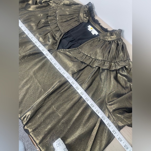 Boden | Gold Metallic Ruffle Collared Blouse Lightweight Top Party Event - Picture 8 of 8